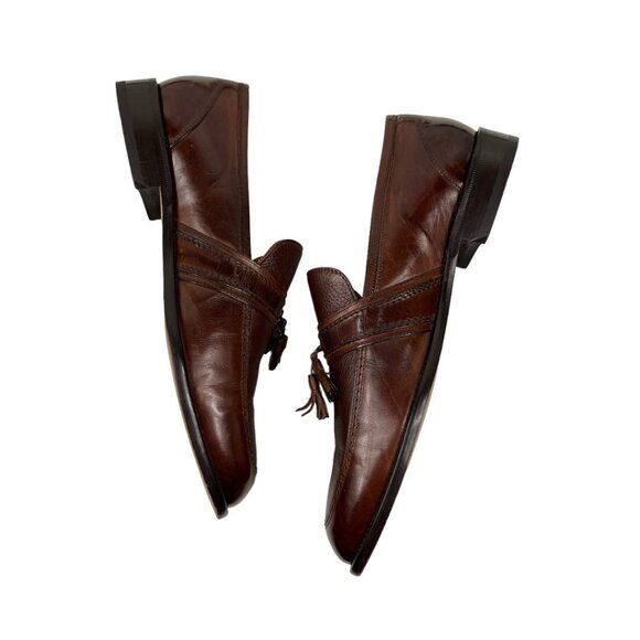 Bostonian Brown Leather Upper Dress Shoe Slip On Tassels Made in Italy Size 12 - Picture 6 of 16